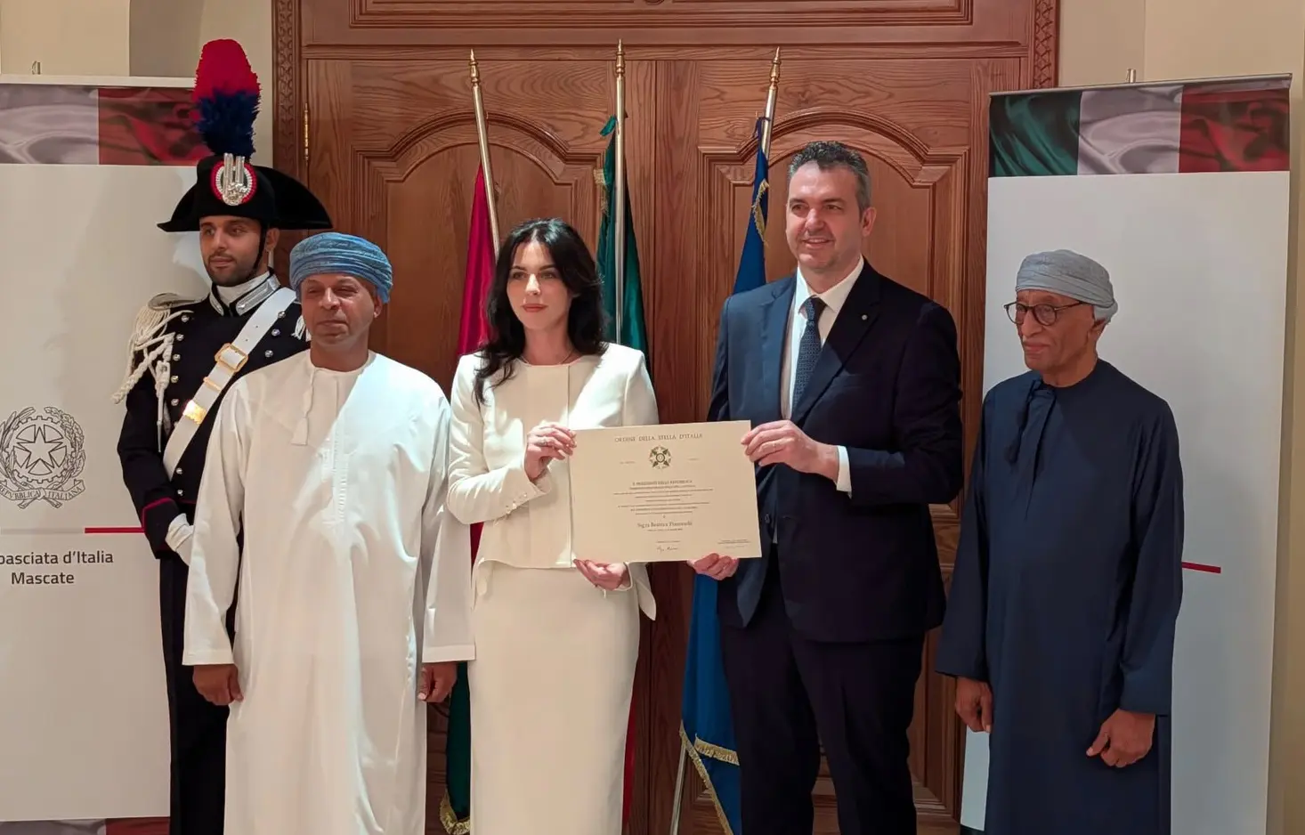 Oman, Conferment of the “Cavaliere dell’Ordine della Stella d’Italia” upon Beatrice Franceschi Oman, Conferment of the “Cavaliere dell’Ordine della Stella d’Italia” upon Beatrice Franceschi
